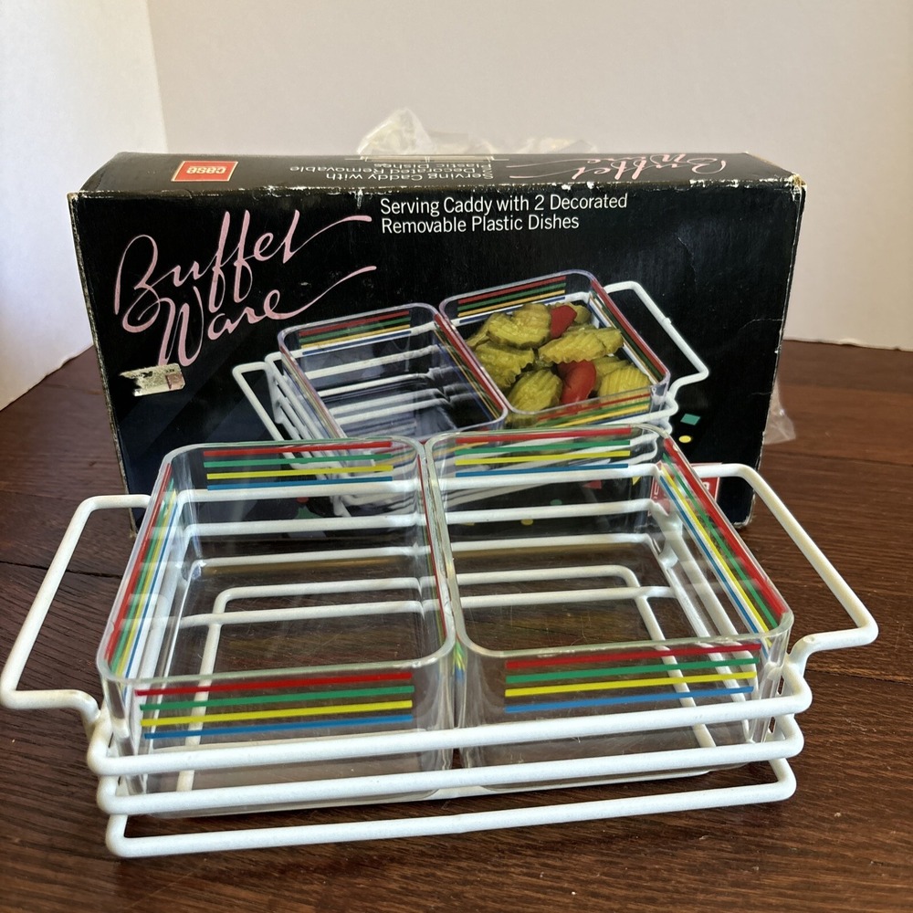 Vintage 80's Case Buffet Ware Serving‎ Caddy With 2 Dishes Plastic Acrylic 1986